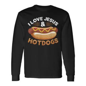 T-shirt a maniche lunghe I Love Jesus And Hotdogs per uomo e donna, abbigliamento casual - Product Image 1