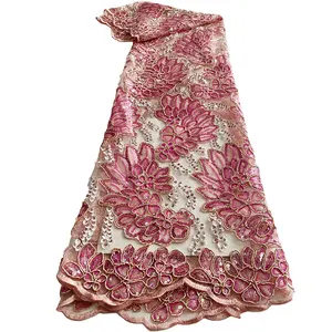 신부 아프리카 Tulle 레이스 아프리카 드레스 만드는 코드 패브릭 Guipure 꽃 자수 스팽글 레이스 패브릭 웨딩