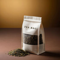 Sachet d'emballage personnalisé à fond plat refermable à huit soudures, en papier kraft et feuille d'aluminium, avec fenêtre, pour thé