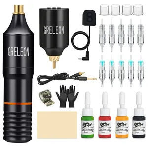 Greleon Popular Product Tattoo Gun Machine Wireless Tattoo Battery Rotary Tattoo Machine T-1010 Full Kit