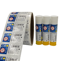 Étiquettes PE double couche pour emballage de colle, couche de marque principale avec avertissement de sécurité à décoller et code-barres
