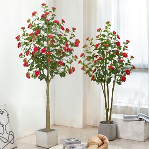Árboles en maceta con flores artificiales grandes nórdicas, árbol artificial para interiores y exteriores, bonsái, camelias con flores rojas, venta al por mayor - Product Image 1