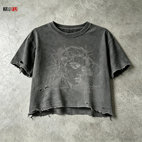 Kaos Pria 280gsm Model Boxy Oversize 100% Katun Mock Neck Baggy Vintage Distressed untuk Pria Grosir Custom Logo