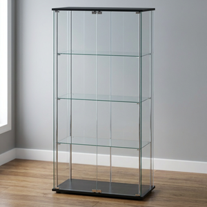 Modern 4-Tier Tempered Glass Display Cabinet with Wheels Double Doors Metal Frame Glass <b>Showcase</b> for Retail Collection Storage - Product Image 1
