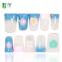 Faux ongles à presser 3D faits main, motif fleur, French Manucure, design personnalisé, confectionnés en salon, réutilisables, en gel acrylique, style Duck Flares, vente en gros
