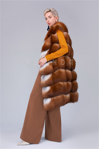 Abrigo de Piel de Zorro Blanco Largo para Invierno, Manga Tres Cuartos, Abrigo de Piel de Zorro Rojo con Parches para Mujer, Chaleco de Piel de Zorro para Mujer, Abrigo de Visón - Product Image 5