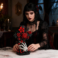Blocs de construction MOC, scène de cimetière sombre avec croix de rose gothique, cadeau d'Halloween, ornement de bureau, jouets d'assemblage en plastique S1025 S0151