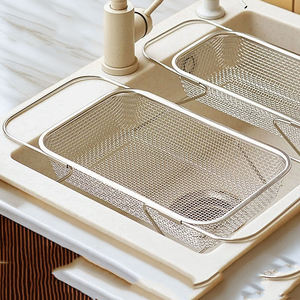 Nuevo producto, cesta cuadrada de malla para frutas y verduras con mango de acero inoxidable escalable que se puede <span class=keywords><strong>colgar</strong></span> en el lado del fregadero - Product Image 5