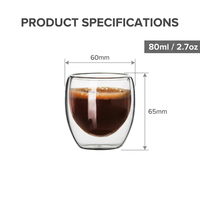 Kingze Tasse à café expresso double paroi en verre borosilicaté transparent de 80ml personnalisée et faite à la main