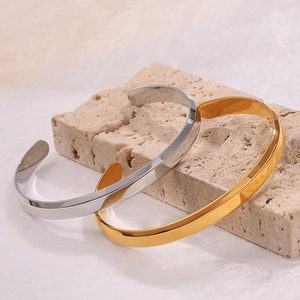 <b>Titanium</b> Steel Bracelet 18K Plated Gold Silver Color Smooth Finish Unisex Gift Jewelry - Product Image 2