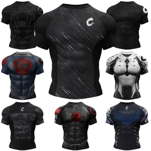 New Pattern OEM ODM Rash Guard Men Digital <b>Print</b> Spandex/Polyester Compression Shirts Short Anti-Bacterial BJJ MMA <b>Surfing</b> - Product Image 1