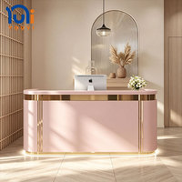 Comptoir de réception moderne crème, best-seller, personnalisé, pour salon de beauté, petite table de réception, comptoir de réception circulaire pour salon de manucure
