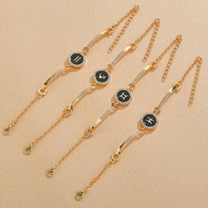 Commercio all'ingrosso cubic zirconia diamante perline pavimentazione in ottone braccialetto 12 zodiaco canta fascino catena braccialetto donne regolabili - Product Image 6