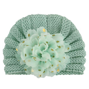 Chapeau <span class=keywords><strong>tricot</strong></span>é pour enfants avec grande fleur en mousseline de soie bébé automne et hiver chaud <span class=keywords><strong>laine</strong></span> chapeau collage bronzant enfants casquette - Product Image 5