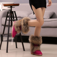 Bottes d'Hiver Fourrées en Vrai Raton Laveur Grandes Tailles pour Femmes, Bottes Décontractées Chaudes en Cuir Véritable pour la Neige 2020