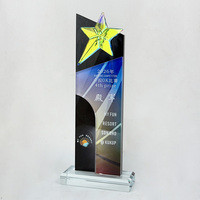 Trophée en verre cristal étoilé avec revêtement AB arc-en-ciel, impression couleur, plaque de récompense noire MH-T236