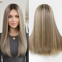 Perruque de cheveux humains Balayage blond cendré avec mèches, perruque frontale en dentelle HD 9x5, perruques lisses avec racines foncées, blond doré, pré-épilée pour femmes