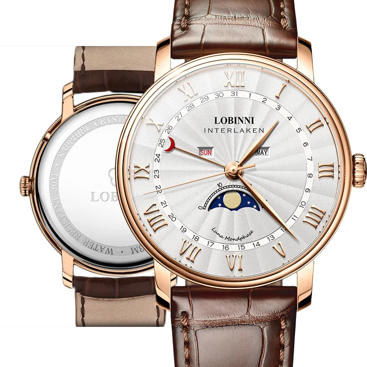 Lobinni นาฬิกาแบรนด์ relojes นาฬิกาควอทซ์มือบางเฉียบสำหรับผู้ชายทำจากสแตนเลสทรงกลมขนาด9มม. โลโก้ตามสั่ง