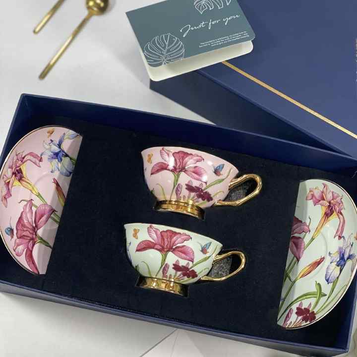 Fine Bone China 8oz Porcelain Ceramic English Royal Style Coffee & Tea Cup and Saucer Set