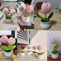 Pot rajutan bunga Tulip buatan rajutan Mini tanaman benang Pot buatan tangan tanaman Pot Tulip rajutan wol