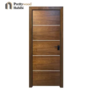 प्रीटवुड अमेरिकन वाटरप्रूफ प्रीचुंग रूम अखरोट दरवाजा आधुनिक डिजाइन घरों के लिए ठोस लकड़ी के इंटीरियर दरवाजे
