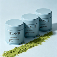 Boîte en fer blanc pour matcha 30-50g avec couvercle hermétique, personnalisable, bleu ciel, pour Hojicha, café, thé, cacao, poudre protéinée, emballage papier