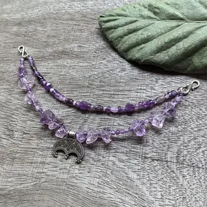 Collier rétro à 2 rangs en améthyste, style viking, celtique, tribal, avec broche chaîne classique, violet rêveur, à porter en suspension - Product Image 5