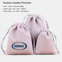 Pochette en velours doux pour bijoux, sac à cordon personnalisé avec logo imprimé, sac d'emballage pour accessoires de mode, sacs cadeaux de mariage en gros