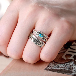 Vintage Feather <b>Adjustable</b> <b>Ring</b> for Women Bohemian Fashion Finger Jewelry - Product Image 2