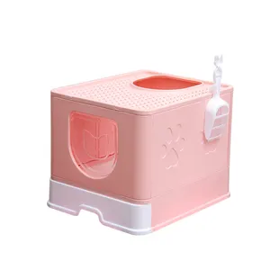 Boîte de toilette pour chat de haute qualité à grand espace Boîte à litière pour chat semi-fermée anti-éclaboussures