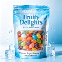 MOQ 100 stuks, voedselveilige, op maat bedrukte, gegalvaniseerde, hersluitbare zipzakken voor verpakkingen van regenboog fruit snoep.