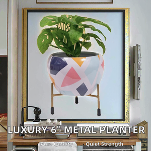 Elegant 6" Inch Luxury Home Decor Metal Flower <b>Pot</b> Vase <b>Stand</b> Classic Design Iron Garden Planters Multicolor Printed GOOD DESIGN - Product Image 2