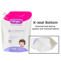 Pochette souple avec bec verseur et poignée pour lessive, 1,2 L (1200 ml), 180 microns, en PET/NY/PE blanc brillant, coloris violet, marron, jaune, blanc
