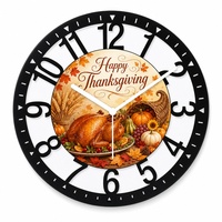 Reloj de Pared de Hierro Personalizado de 25 cm con Diseño de Pavo de Acción de Gracias, Reloj de Pared de Metal Rústico, Silencioso, sin Tictac, de Cuarzo