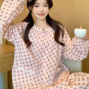 Dolce pigiama da donna 2025 primavera e autunno cotone canapa cartone animato vento pigro fascio piedi allentato abbigliamento Casual per dormire Set - Product Image 3