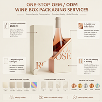 Boîte cadeau unique pour vin mousseux à coupe inclinée, avec couvercle et base, en carton gris spécial avec col intérieur métallisé or rose