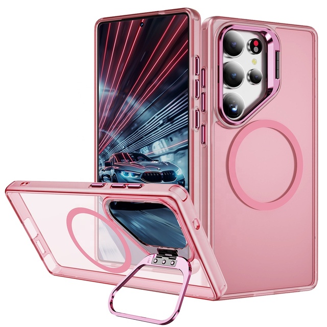 Mobile Phones Cover Magnetic Case with Metal Camera Kickstand Matte Phone Case for Samsung S24 S25 Ultra Plus