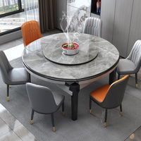 Table à manger ronde en marbre moderne de luxe avec chaises en chêne 4-8 places pour maison appartement hôtel école ou villa