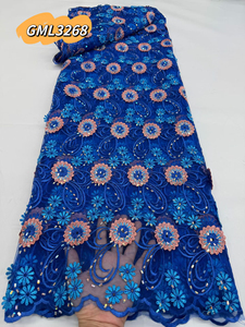 Oferta Especial: Tela de Encaje Nigeriano GML3268 Aso Ebi con Apliques de Flores 3D y Lentejuelas Bordadas, Tul Francés para <span class=keywords><strong>Vestidos</strong></span> de <span class=keywords><strong>Fiesta</strong></span> Africanos - Product Image 2