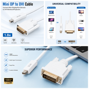 <span class=keywords><strong>Cable</strong></span> DFX Mini DP a DVI de 1.8M 1080P, Adaptador Macho a Macho, Compatible con MacBook, Surface, Laptop, Monitor, Proyector - Product Image 5