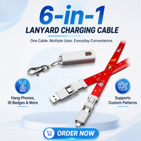 Nouveau Cordon USB-C Micro 8 Broches 6-en-1 à Sublimation Tendance 2026, Charge Rapide PD 60W, Logo Personnalisé, Cadeau d'Entreprise, Vente Chaude