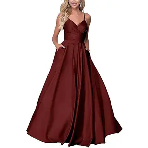 2023 giyim tasarım hizmetleri yüksek dereceli tozlu saten akşam uzun düğün elbisesi matkap nedime ile omuz askısı için