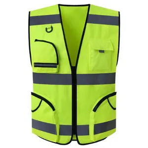 Proveedor de fábrica de seguridad reflectante chaqueta de tejido de punto de seguridad reflectante Chaleco con bolsillos