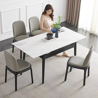 Meubles de salle à manger modernes de luxe table en marbre avec planche de roche panneau de bois d'entrée de base en acier inoxydable titane noir style élégant