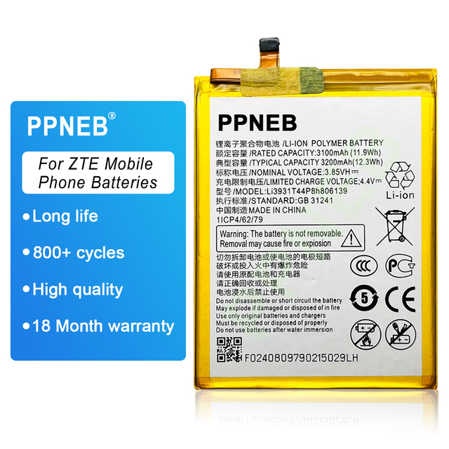 Hot Selling High Quality Phone Battery for ZTE V10 VITA Original Batteries Li3931T44P8h806139 3100mAh