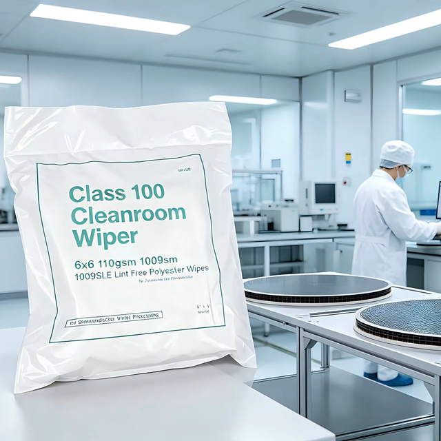 Class 100 Cleanroom Wiper 6"x6" 110gsm 1009SLE Lint Free Polyester Wipes for Semiconductor Wafer Processing