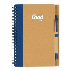 Customized Eco-friendly Spiral Notebook and Pen Set-Kraft Paper Cover Grid for Office, School and Corporate <b>Gift</b> Use - Product Image 1