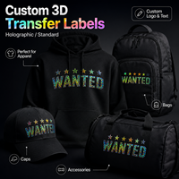 Autocollants 3D personnalisés en vinyle imperméable à transfert thermique, étiquettes holographiques thermocollantes pour vêtements, t-shirts, sweats, sacs, chapeaux, logo en relief DIY