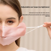 Masque en Soie de Mûrier Anti-UV pour Femme, Protection Solaire Estivale, Respirant, Ombre Protectrice, Voile Complet pour le Visage, à Fixation Auriculaire, pour Visage Carré