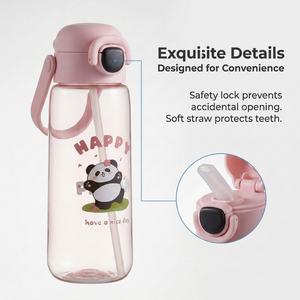 Bouteille d'eau portable pour enfants 700 ml en polycarbonate avec paille, motif panda mignon, pour l'école et les activités de plein air - Product Image 2
